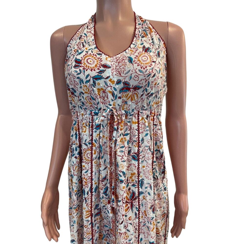 Poupette St Barth Carine Maxi Dress S Floral Halter Tiered Pockets Cottagecore - Picture 3 of 16